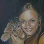 Portret of woman with a dog.  The picture is located private collection